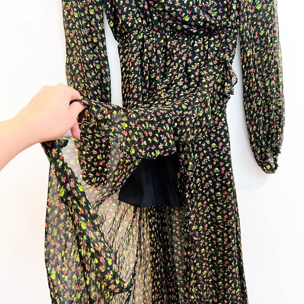 Caroline Constas 100% Silk Vivian Winter Floral V Neck Designer Maxi Dress XS - Picture 4 of 10